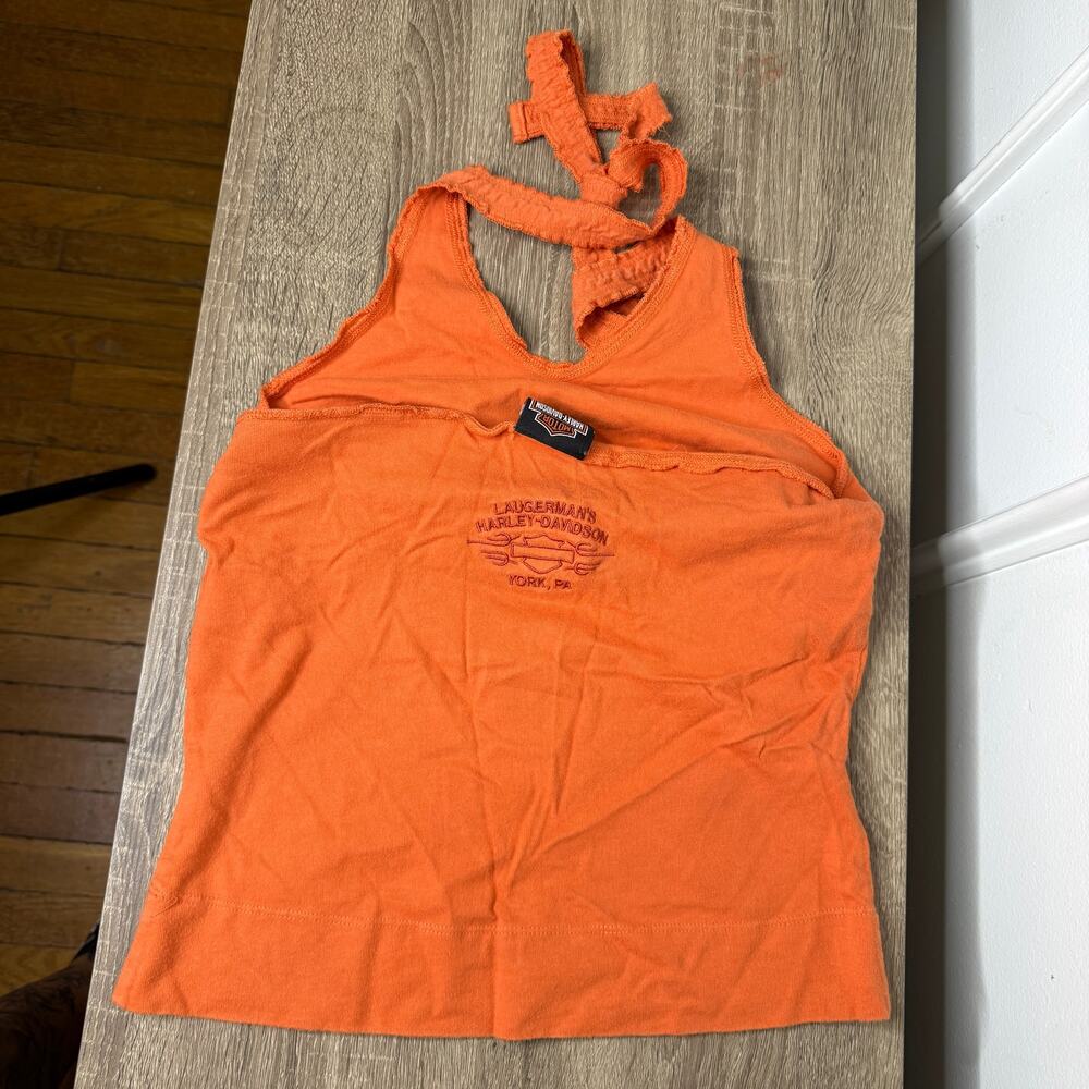 Harley Davidson Womens M Embroidered Orange Halter Top Shelf Bra York, PA - Picture 3 of 8